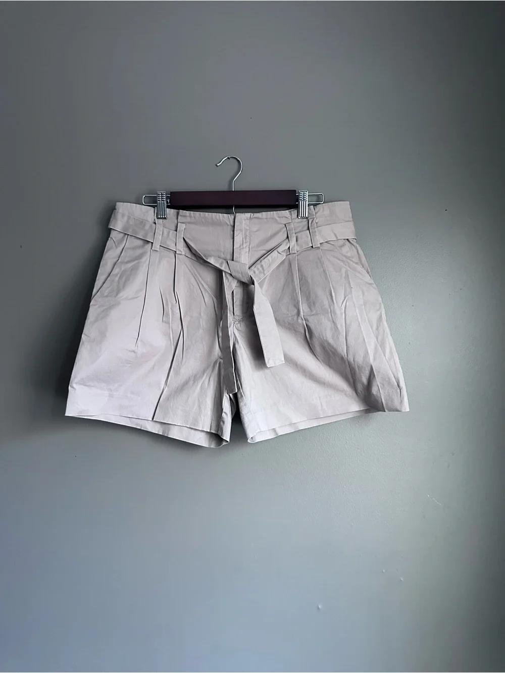 High-Waist Paperbag Tie Belt Shorts - Light Beige